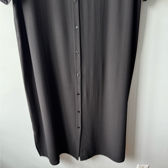 Eileen Fisher 100% Silk Mandarin Collar Button Down Shirt Dress Black - M - Picture 9 of 16
